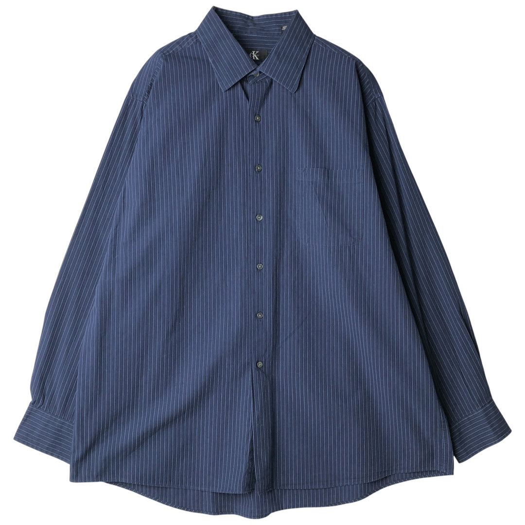 90s-00'S Vintage Calvin Klein Long Sleeve Cotton Striped Shirt, Men's Size XL cotton navy blue type Vintage Second Hand