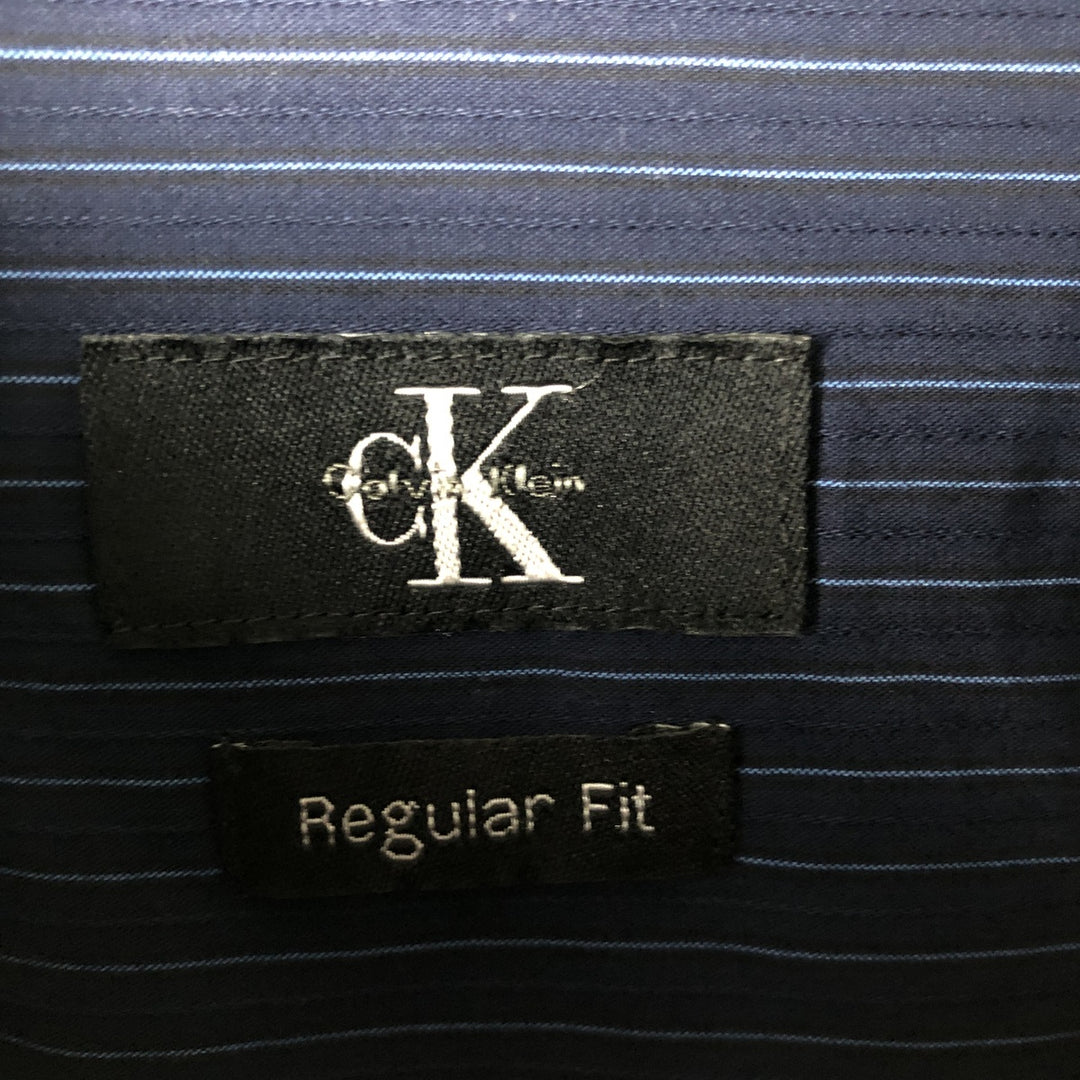90s-00'S Vintage Calvin Klein Long Sleeve Cotton Striped Shirt, Men's Size XL cotton navy blue type Vintage Second Hand