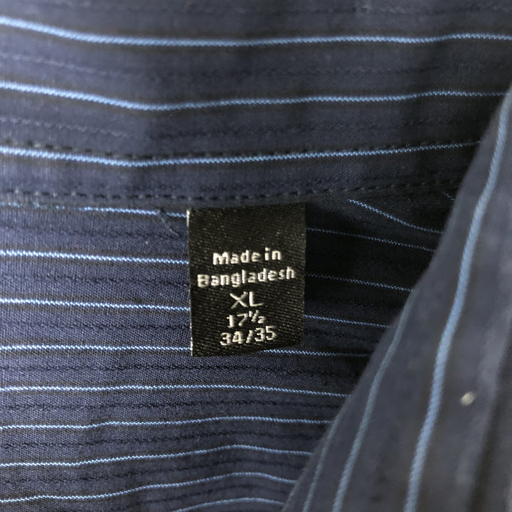 90s-00'S Vintage Calvin Klein Long Sleeve Cotton Striped Shirt, Men's Size XL cotton navy blue type Vintage Second Hand