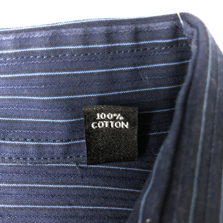 90s-00'S Vintage Calvin Klein Long Sleeve Cotton Striped Shirt, Men's Size XL cotton navy blue type Vintage Second Hand