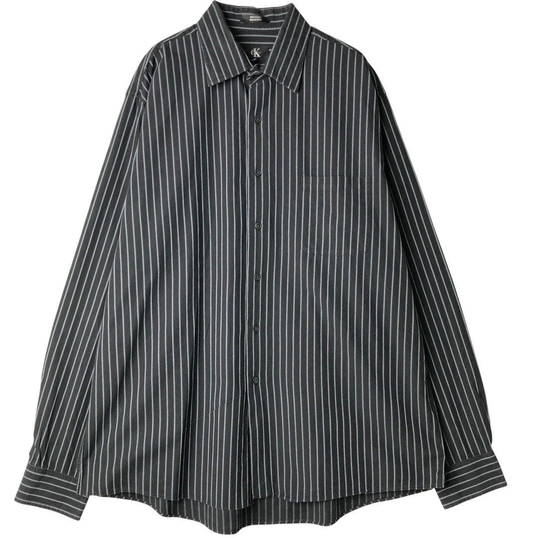 Vintage 90s-00'S Calvin Klein long-sleeved cotton striped shirt, made in China, men's size XL cotton black type Vintage Second Hand