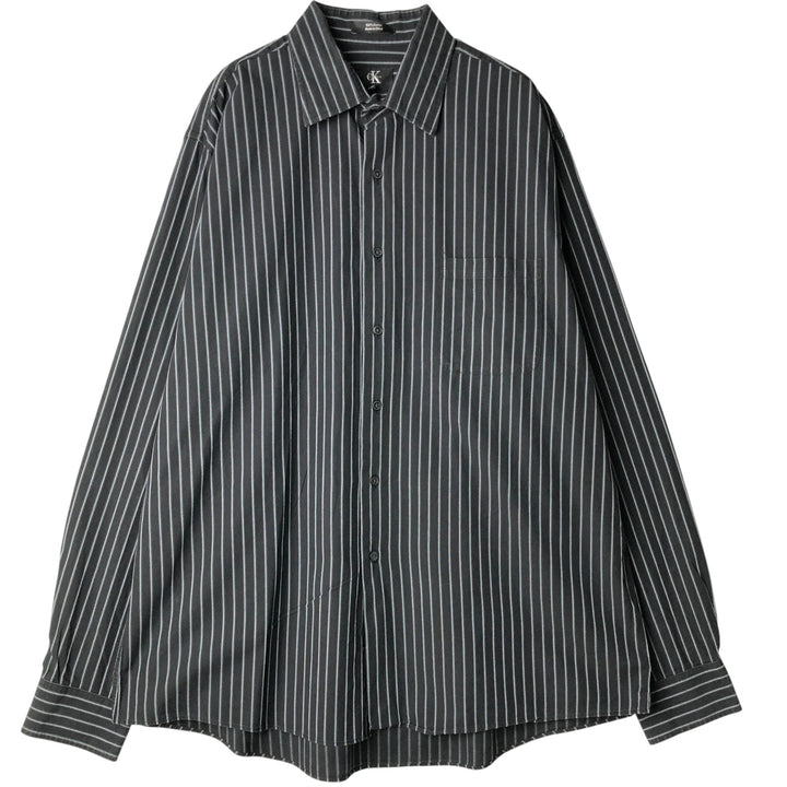 Vintage 90s-00'S Calvin Klein long-sleeved cotton striped shirt, made in China, men's size XL cotton black type Vintage Second Hand