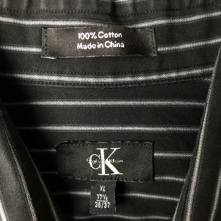 Vintage 90s-00'S Calvin Klein long-sleeved cotton striped shirt, made in China, men's size XL cotton black type Vintage Second Hand