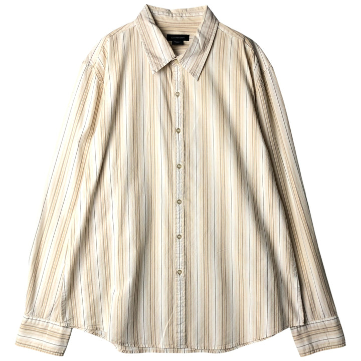 Calvin Klein Jeans Multi-Stripe Long Sleeve Cotton Striped Shirt, Men's XL cotton Beige type Vintage Second Hand