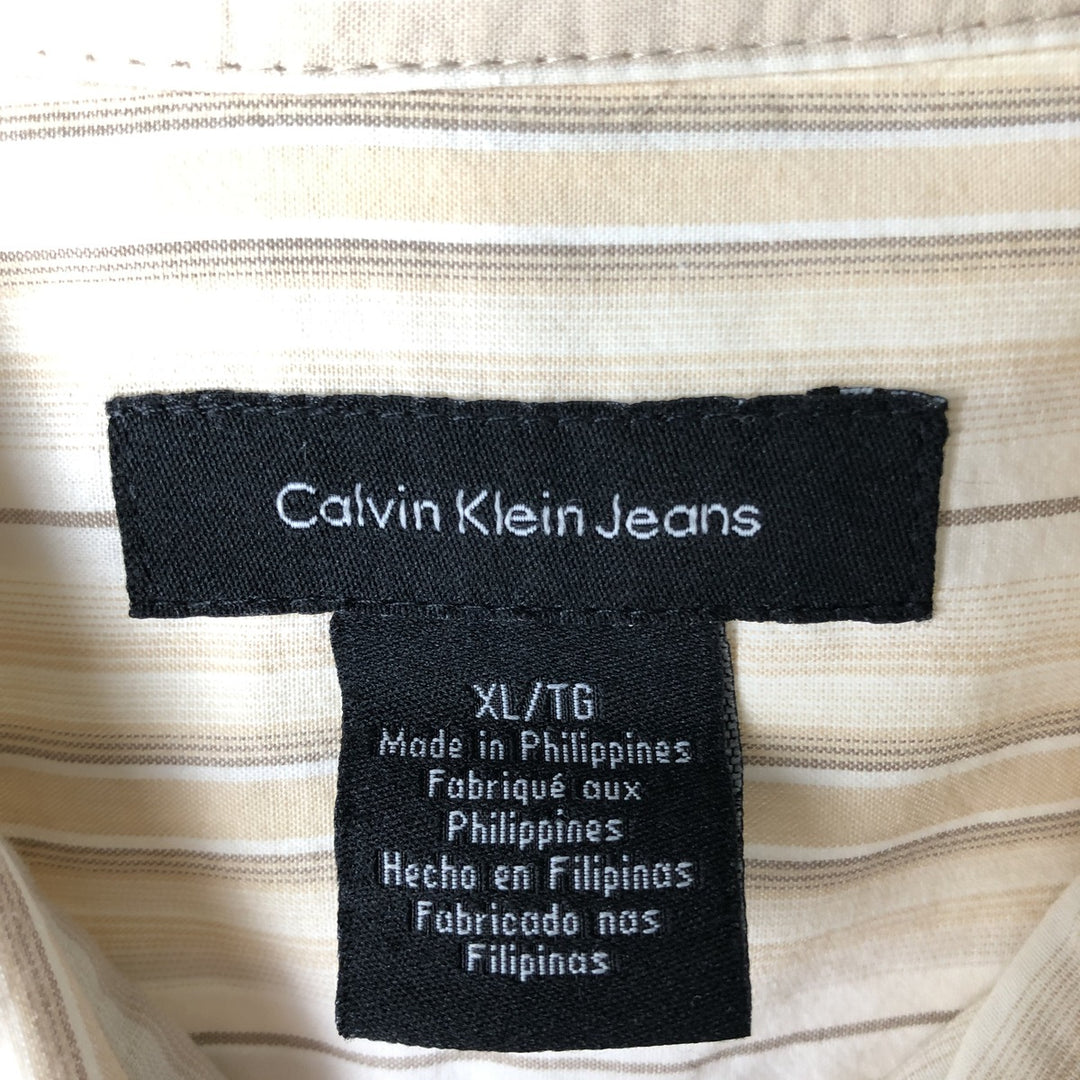 Calvin Klein Jeans Multi-Stripe Long Sleeve Cotton Striped Shirt, Men's XL cotton Beige type Vintage Second Hand