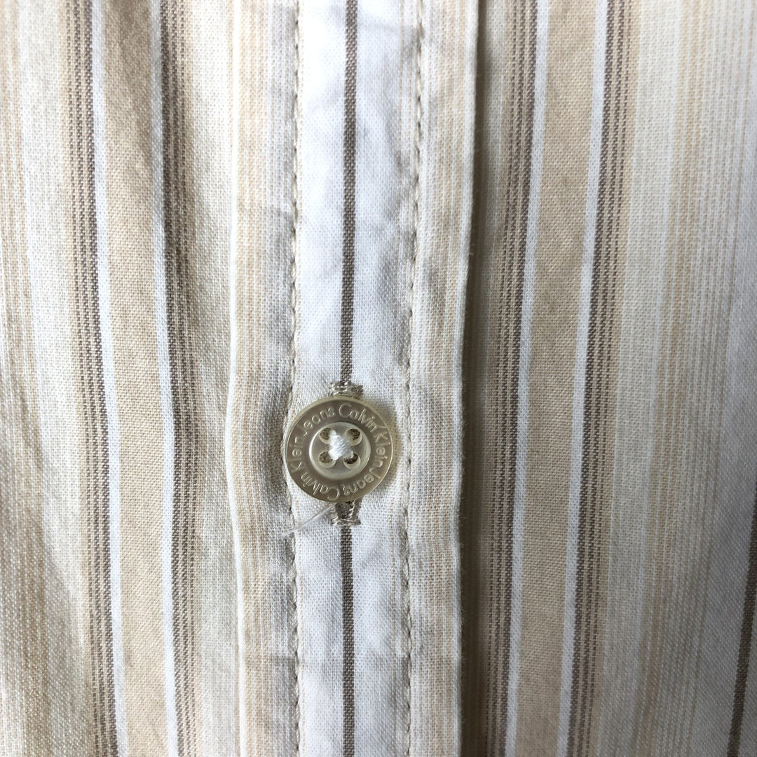 Calvin Klein Jeans Multi-Stripe Long Sleeve Cotton Striped Shirt, Men's XL cotton Beige type Vintage Second Hand
