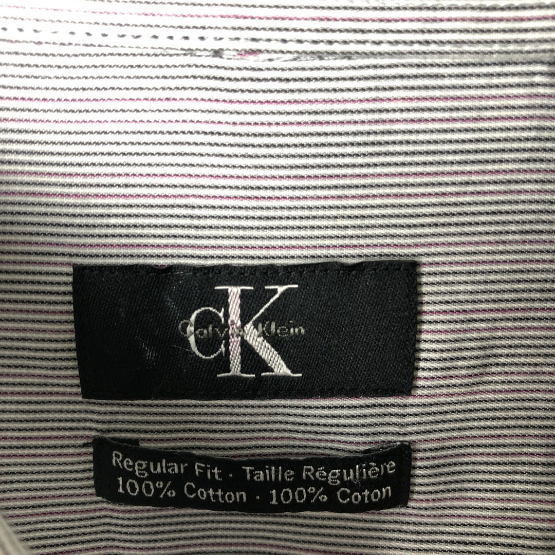 Vintage 90s-00'S Calvin Klein Regular Fit Long Sleeve Cotton Striped Shirt, Men's Size XL cotton white type Vintage Second Hand