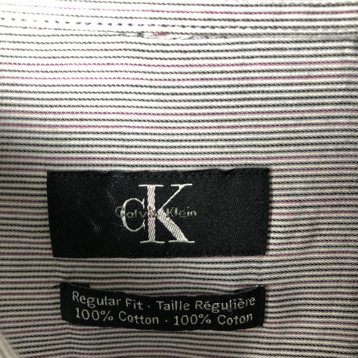 Vintage 90s-00'S Calvin Klein Regular Fit Long Sleeve Cotton Striped Shirt, Men's Size XL cotton white type Vintage Second Hand
