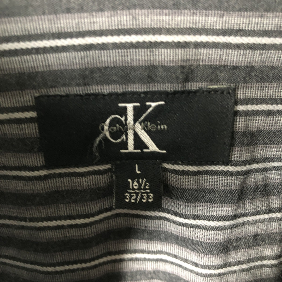 Vintage 90s-00'S Calvin Klein multi-stripe long-sleeved cotton striped shirt, men's size L cotton black type Vintage Second Hand