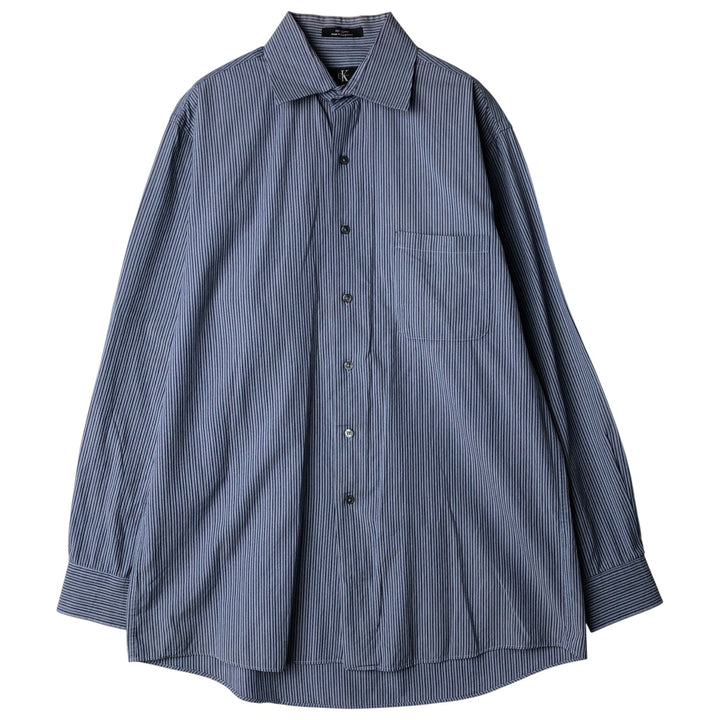 Vintage 90s-00'S Calvin Klein multi-stripe long-sleeved cotton striped shirt, men's size L cotton Blue type light blue Vintage Second Hand