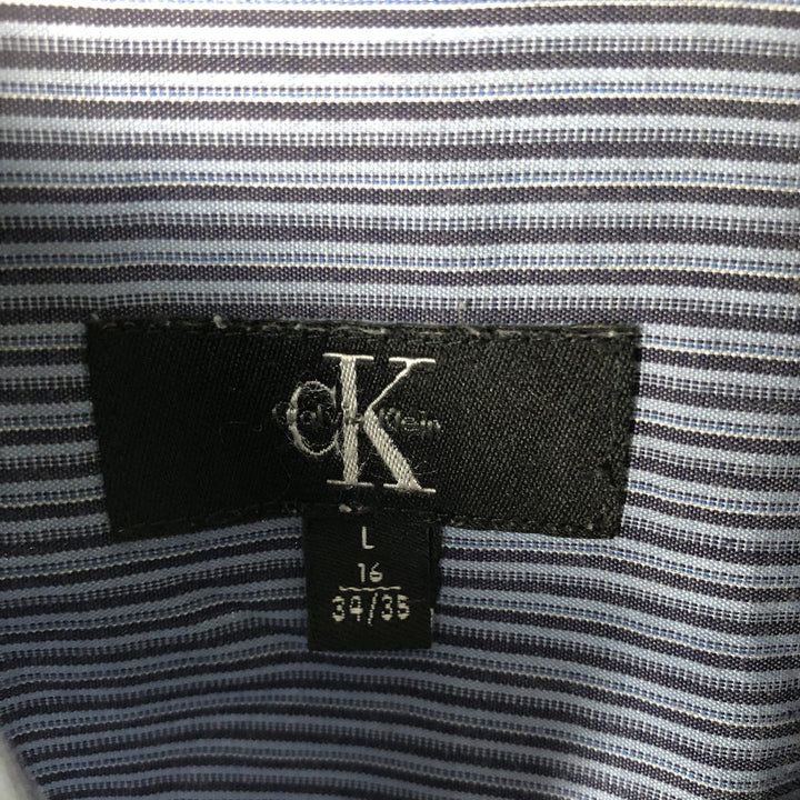 Vintage 90s-00'S Calvin Klein multi-stripe long-sleeved cotton striped shirt, men's size L cotton Blue type light blue Vintage Second Hand
