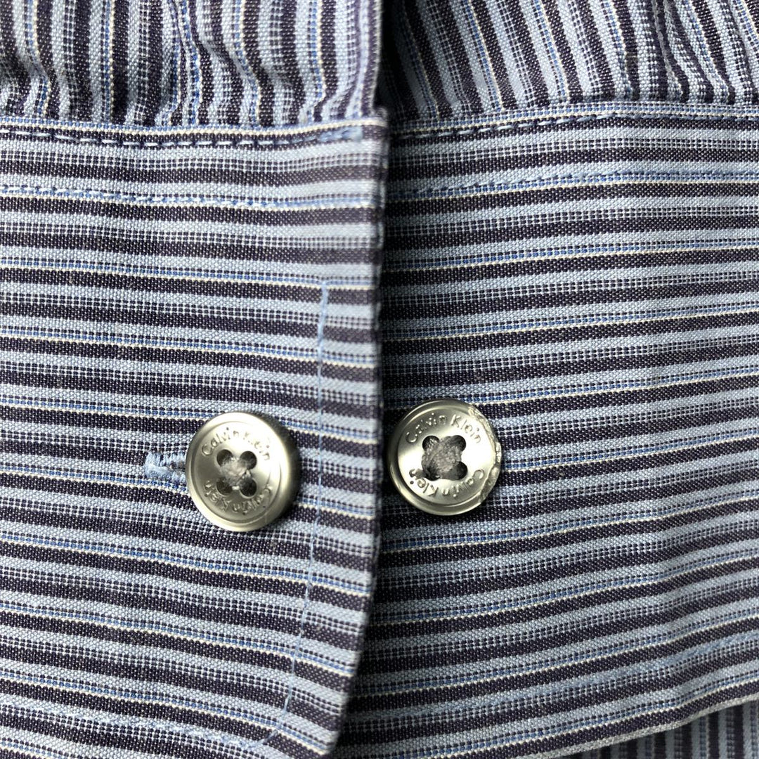 Vintage 90s-00'S Calvin Klein multi-stripe long-sleeved cotton striped shirt, men's size L cotton Blue type light blue Vintage Second Hand