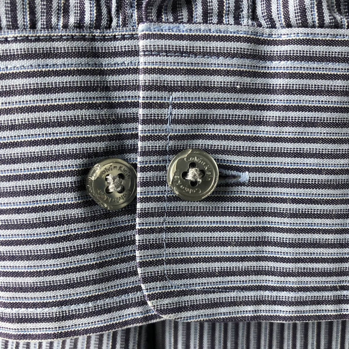Vintage 90s-00'S Calvin Klein multi-stripe long-sleeved cotton striped shirt, men's size L cotton Blue type light blue Vintage Second Hand