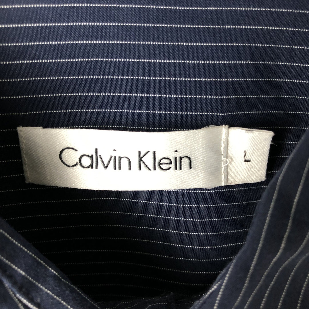 2000s~ Calvin Klein long-sleeved cotton striped shirt, men's size L cotton navy blue type Vintage Second Hand