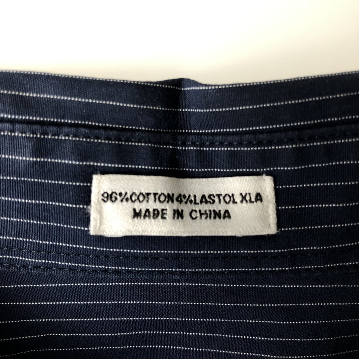 2000s~ Calvin Klein long-sleeved cotton striped shirt, men's size L cotton navy blue type Vintage Second Hand