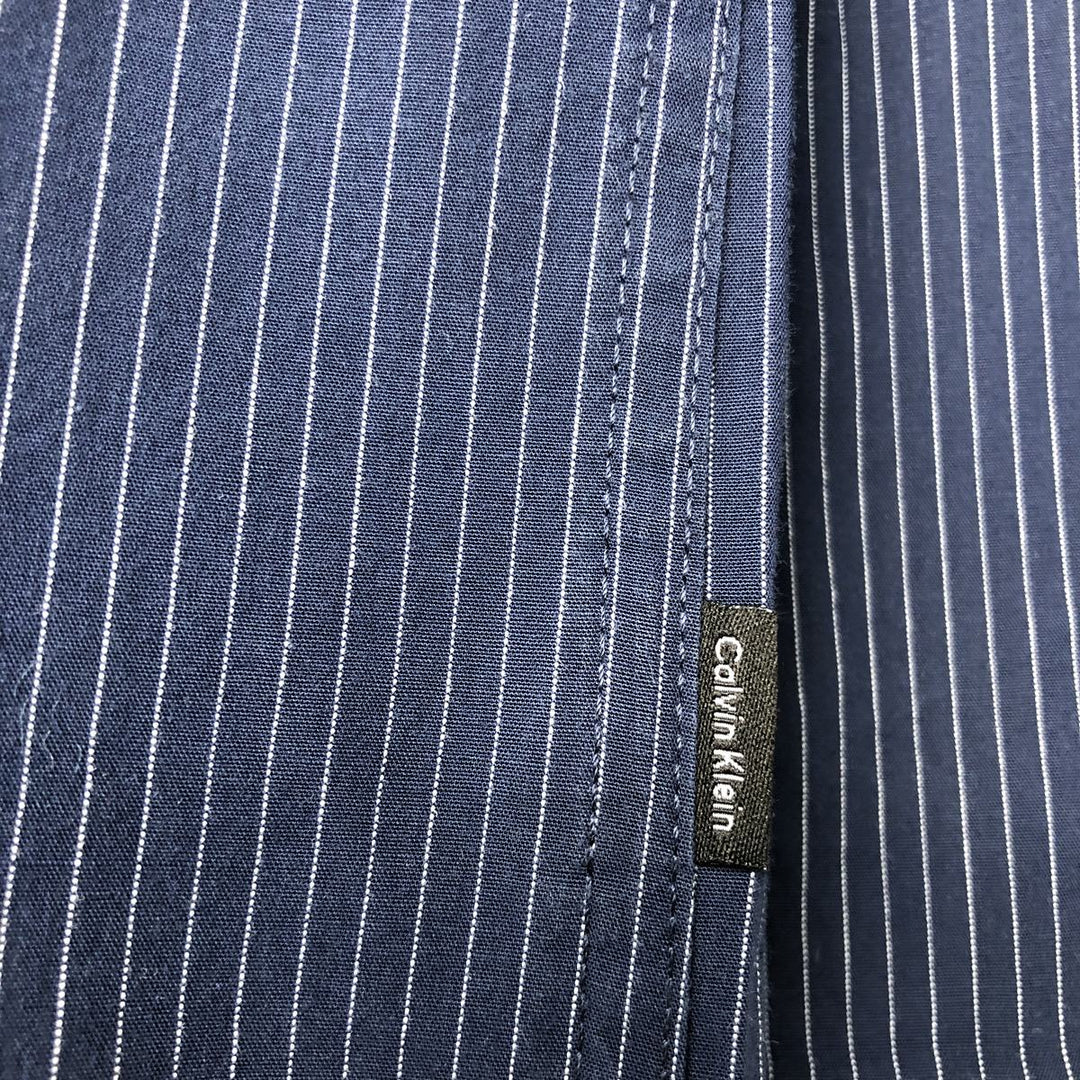 2000s~ Calvin Klein long-sleeved cotton striped shirt, men's size L cotton navy blue type Vintage Second Hand