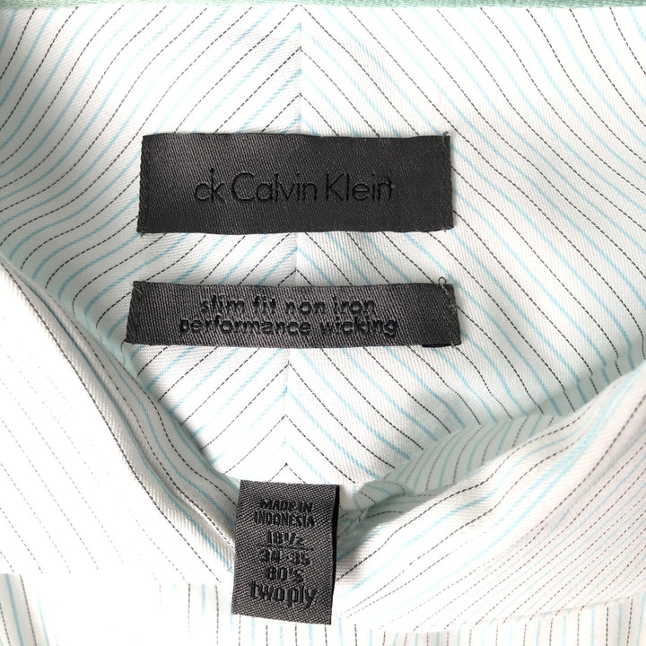 Calvin Klein Slim Fit Long Sleeve Cotton Striped Shirt, Men's XXL cotton white type Vintage Second Hand