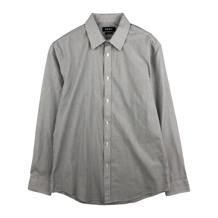DKNY Slim Fit Long Sleeve Cotton Striped Shirt, Men's Size Medium cotton black type Vintage Second Hand