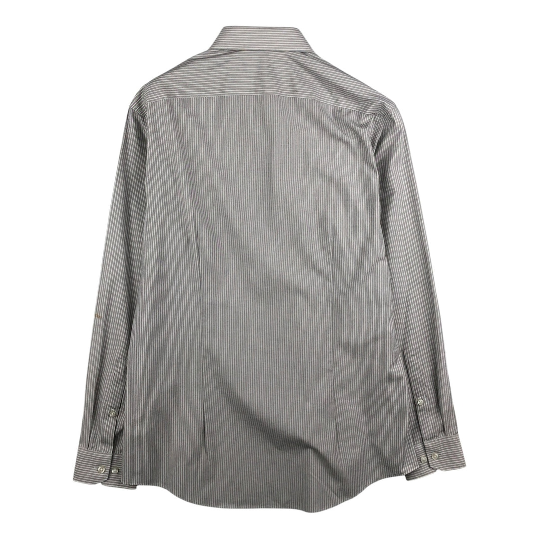 DKNY Slim Fit Long Sleeve Cotton Striped Shirt, Men's Size Medium cotton black type Vintage Second Hand