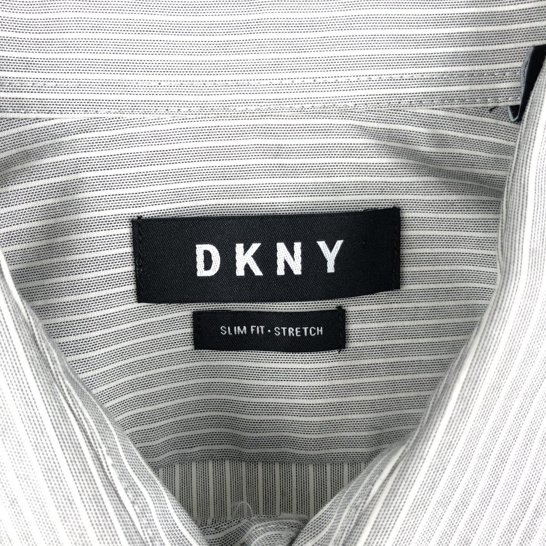 DKNY Slim Fit Long Sleeve Cotton Striped Shirt, Men's Size Medium cotton black type Vintage Second Hand