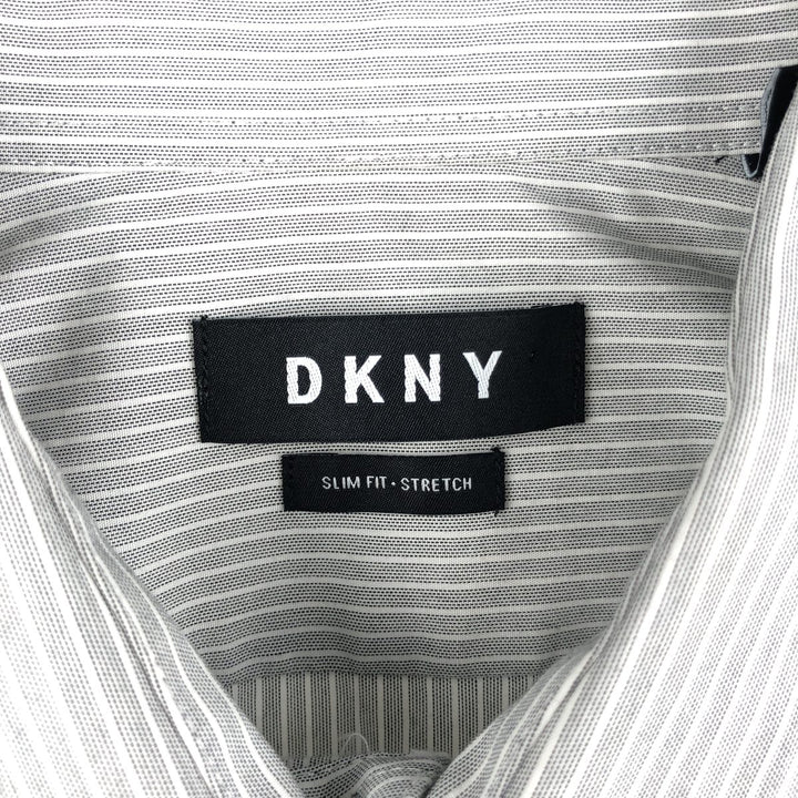 DKNY Slim Fit Long Sleeve Cotton Striped Shirt, Men's Size Medium cotton black type Vintage Second Hand