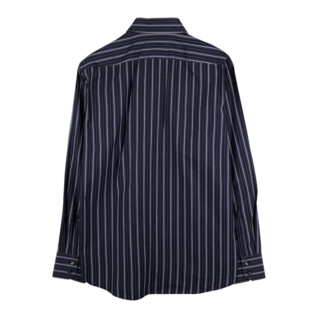 Hugo Boss Multi-Stripe Long Sleeve Cotton Striped Shirt, Men's Size L cotton navy blue type Vintage Second Hand