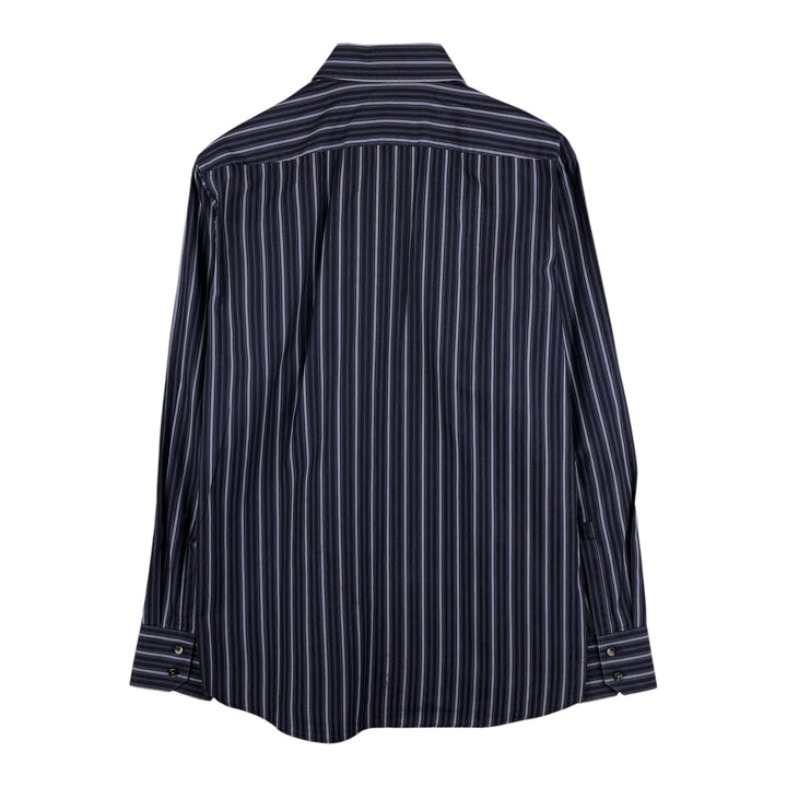Hugo Boss Multi-Stripe Long Sleeve Cotton Striped Shirt, Men's Size L cotton navy blue type Vintage Second Hand