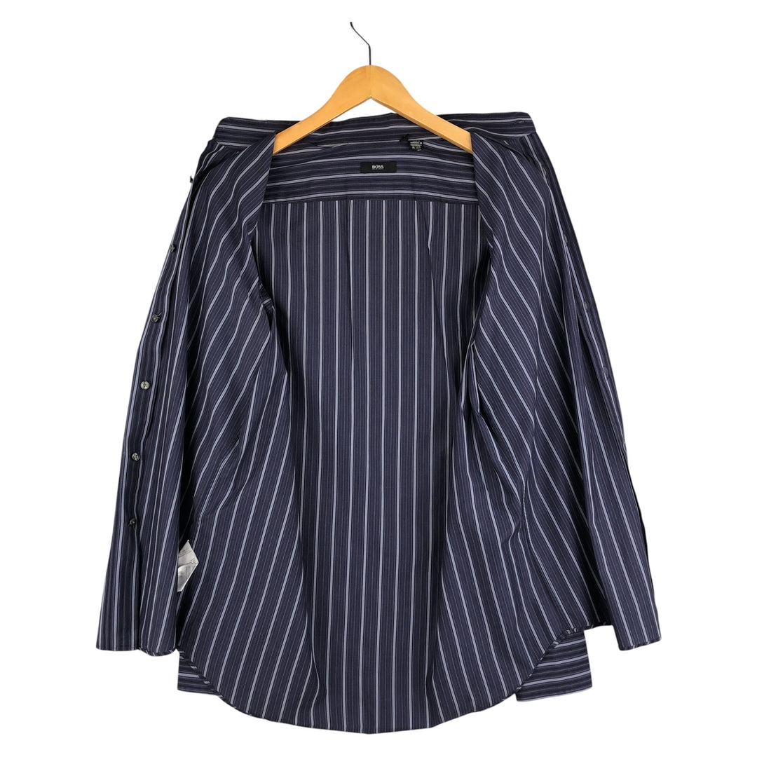 Hugo Boss Multi-Stripe Long Sleeve Cotton Striped Shirt, Men's Size L cotton navy blue type Vintage Second Hand