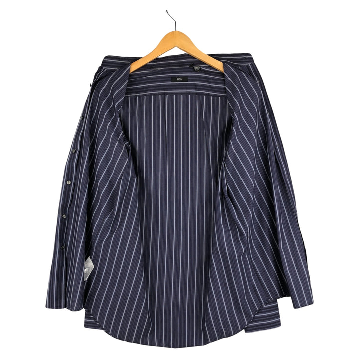 Hugo Boss Multi-Stripe Long Sleeve Cotton Striped Shirt, Men's Size L cotton navy blue type Vintage Second Hand