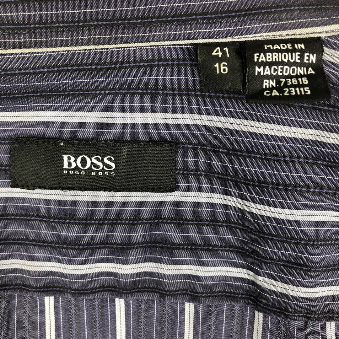Hugo Boss Multi-Stripe Long Sleeve Cotton Striped Shirt, Men's Size L cotton navy blue type Vintage Second Hand