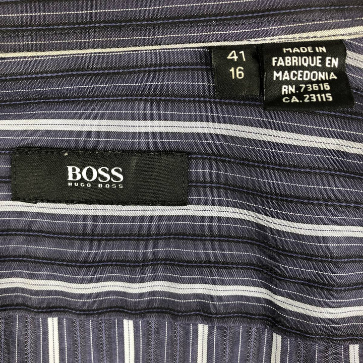 Hugo Boss Multi-Stripe Long Sleeve Cotton Striped Shirt, Men's Size L cotton navy blue type Vintage Second Hand