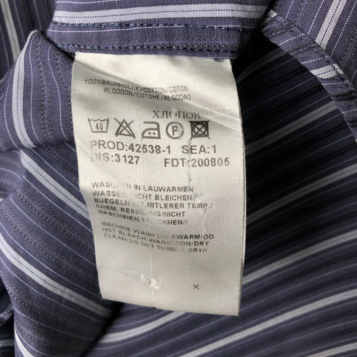 Hugo Boss Multi-Stripe Long Sleeve Cotton Striped Shirt, Men's Size L cotton navy blue type Vintage Second Hand