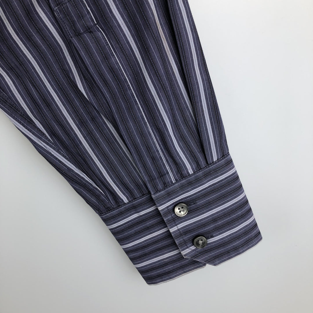 Hugo Boss Multi-Stripe Long Sleeve Cotton Striped Shirt, Men's Size L cotton navy blue type Vintage Second Hand
