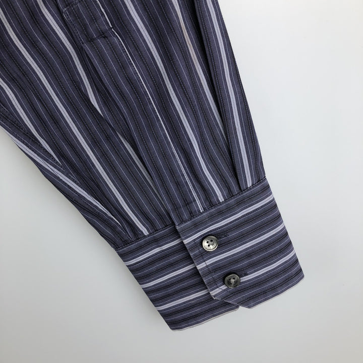 Hugo Boss Multi-Stripe Long Sleeve Cotton Striped Shirt, Men's Size L cotton navy blue type Vintage Second Hand