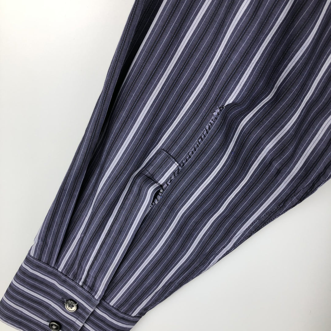 Hugo Boss Multi-Stripe Long Sleeve Cotton Striped Shirt, Men's Size L cotton navy blue type Vintage Second Hand