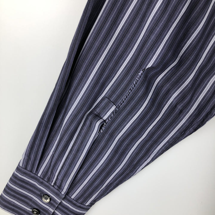 Hugo Boss Multi-Stripe Long Sleeve Cotton Striped Shirt, Men's Size L cotton navy blue type Vintage Second Hand