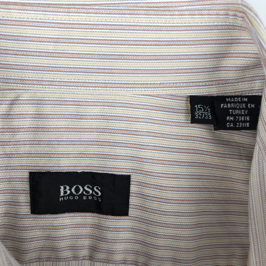 Hugo Boss Multi-Stripe Long Sleeve Cotton Striped Shirt, Men's Size M cotton Beige type Vintage Second Hand