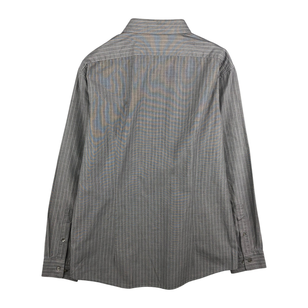DKNY Slim Fit Long Sleeve Cotton Striped Shirt, Men's XXL cotton gray type Vintage Second Hand