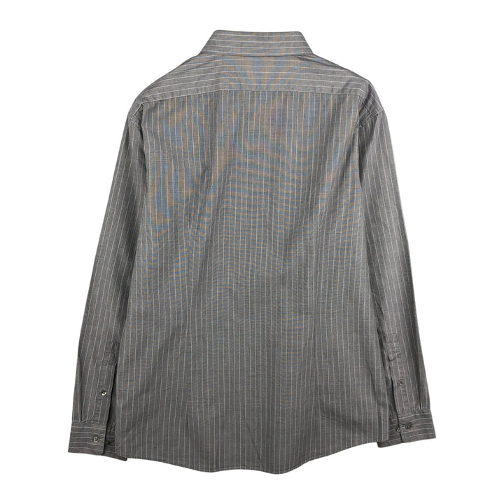 DKNY Slim Fit Long Sleeve Cotton Striped Shirt, Men's XXL cotton gray type Vintage Second Hand