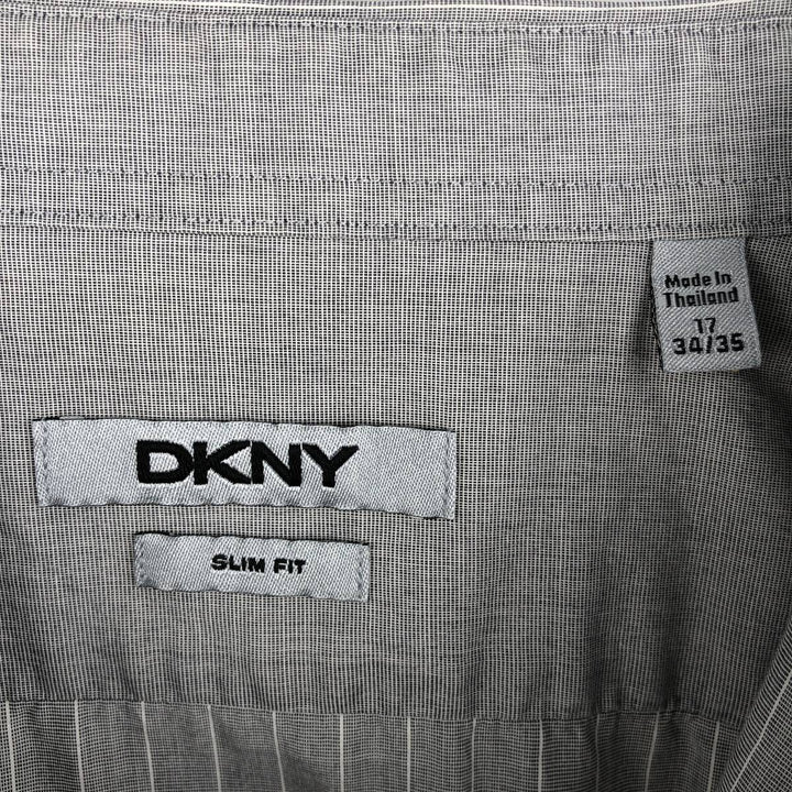 DKNY Slim Fit Long Sleeve Cotton Striped Shirt, Men's XXL cotton gray type Vintage Second Hand