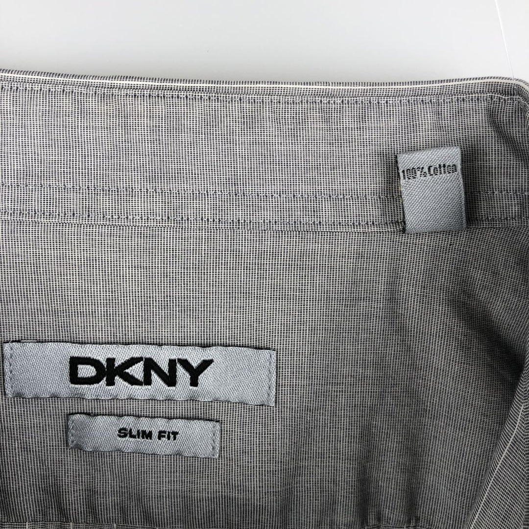 DKNY Slim Fit Long Sleeve Cotton Striped Shirt, Men's XXL cotton gray type Vintage Second Hand