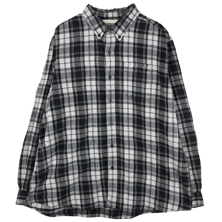 LLBean Traditional Fit Long Sleeve Button-Down Flannel Check Shirt, Men's Size XL cotton gray type Vintage Second Hand