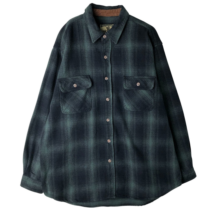 2000'S Field and Stream FIELD AND STREAM Ombre Check Long Sleeve Heavy Flannel Check Shirt, Men's Size XL cotton green type Vintage Second Hand