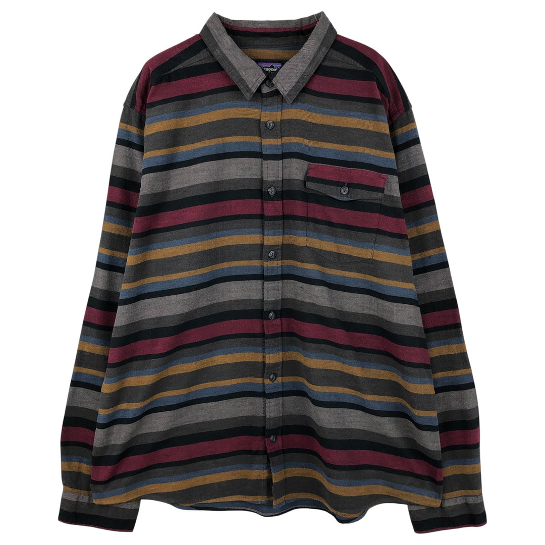 Patagonia Lightweight Fjord STY54020FA18 Striped Pattern Long Sleeve Flannel Shirt, Men's XL Organic cotton gray type Vintage Second Hand