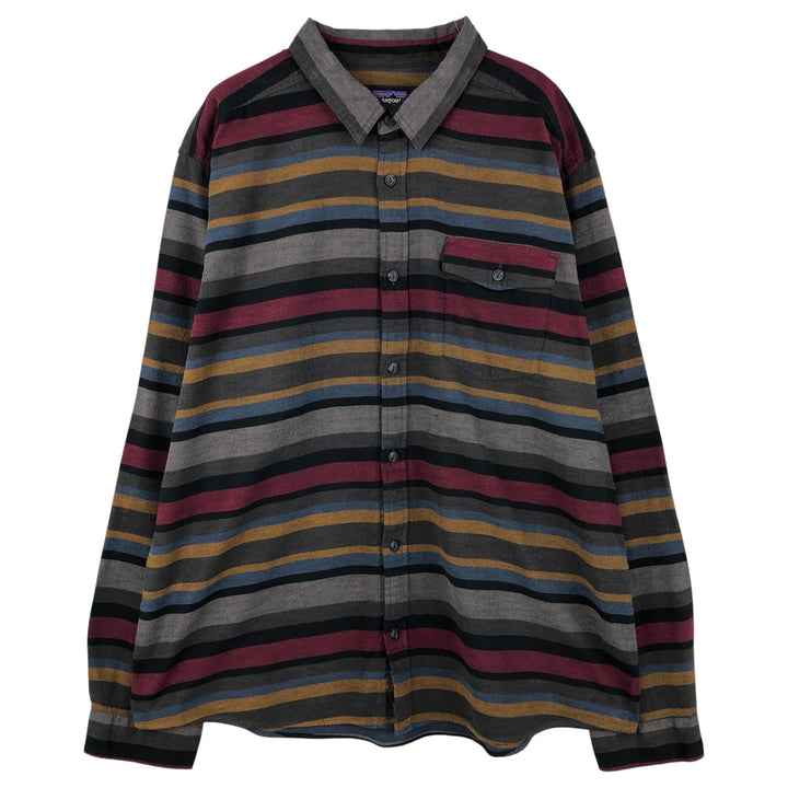 Patagonia Lightweight Fjord STY54020FA18 Striped Pattern Long Sleeve Flannel Shirt, Men's XL Organic cotton gray type Vintage Second Hand