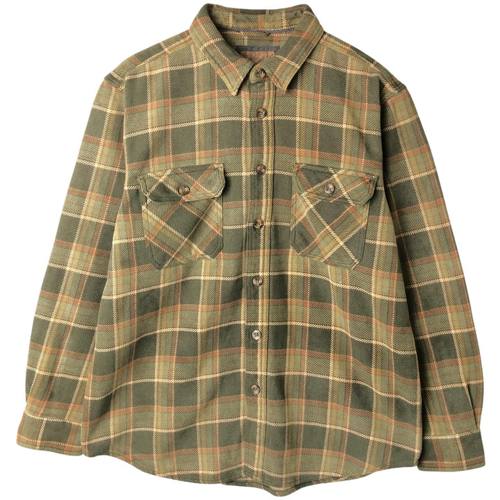 Long sleeve flannel check shirt, men's size L cotton Khaki type Vintage Second Hand