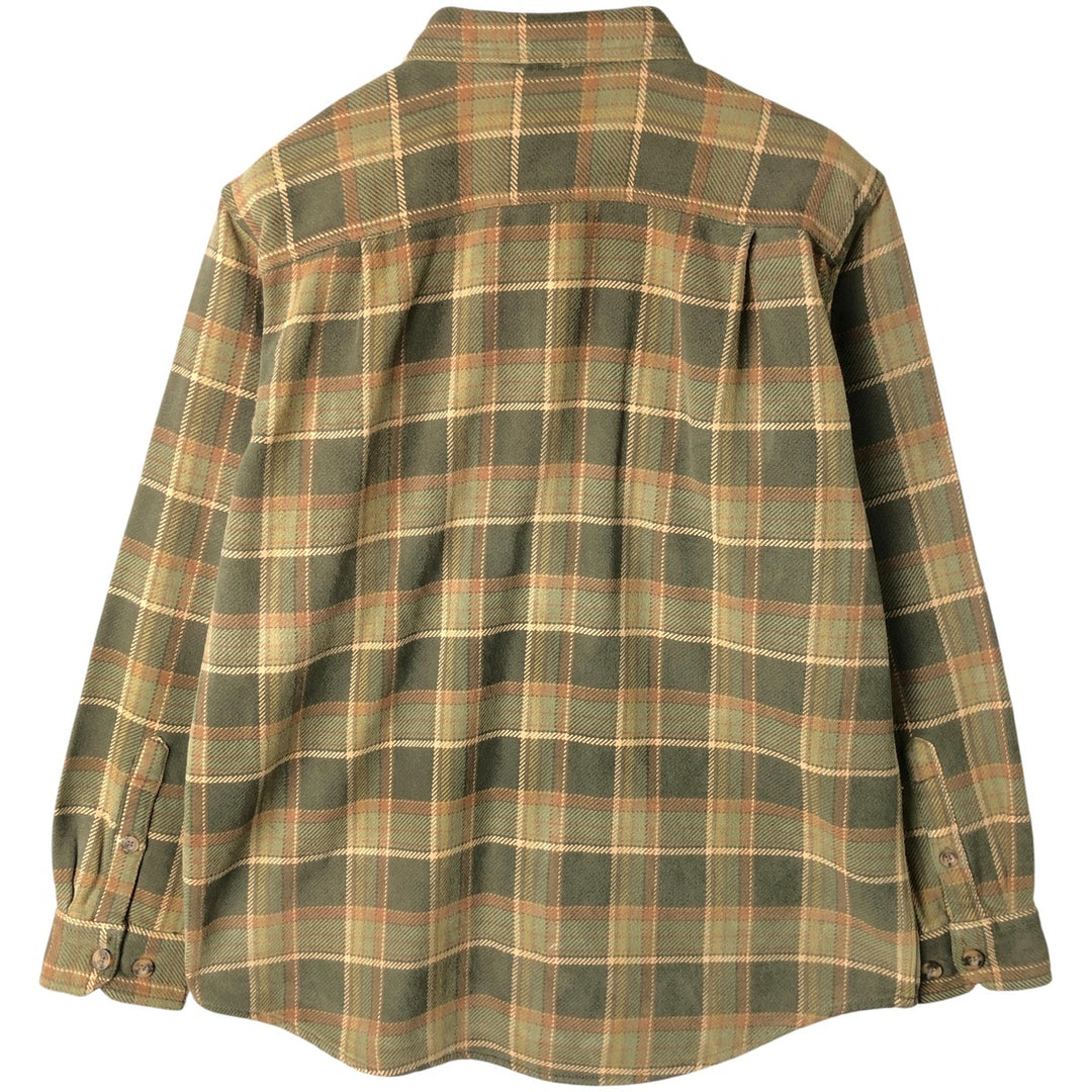 Long sleeve flannel check shirt, men's size L cotton Khaki type Vintage Second Hand
