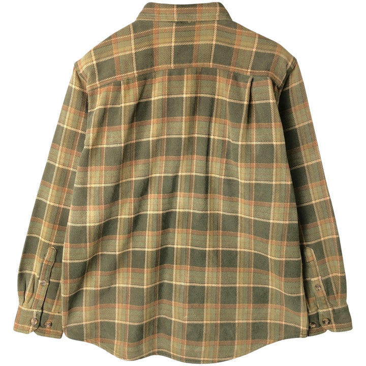 Long sleeve flannel check shirt, men's size L cotton Khaki type Vintage Second Hand