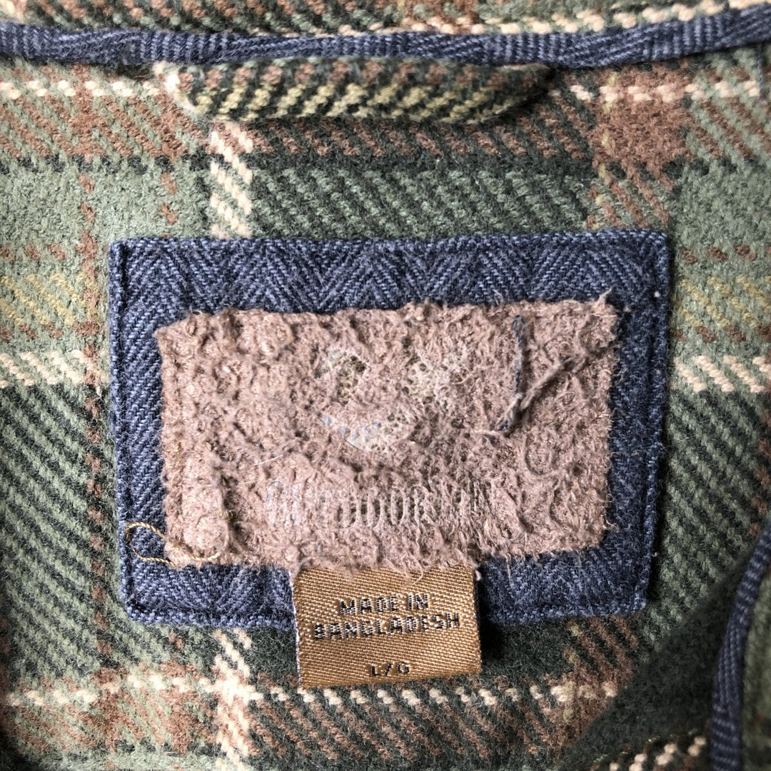 Long sleeve flannel check shirt, men's size L cotton Khaki type Vintage Second Hand