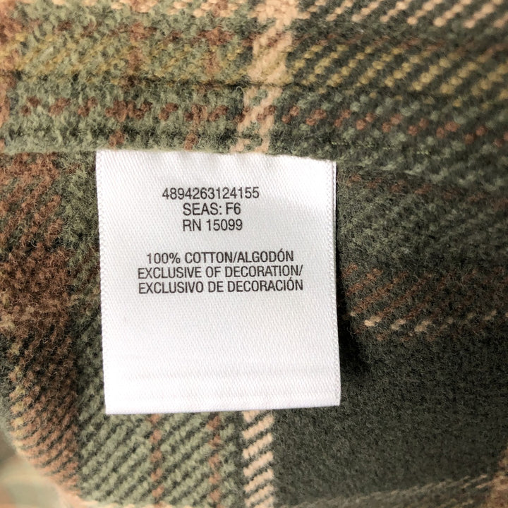 Long sleeve flannel check shirt, men's size L cotton Khaki type Vintage Second Hand
